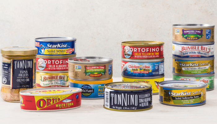A picture of different brands of canned tuna 