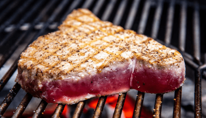 Tuna fish cooked and grilled in a hibachi 